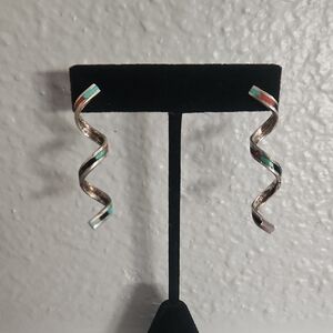 Vintage Navajo R.D. BEGAY Sterling Silver Inlay Turquoise Coral Earrings 2"